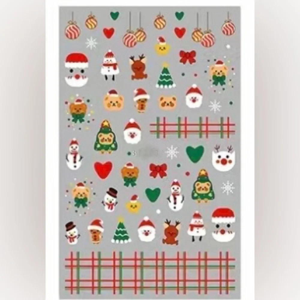 Christmas Themed Nail Wraps Stickers Santa Reindeer Snowmen